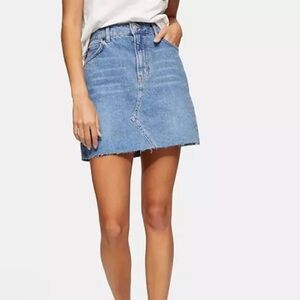 Top Shop Blue Denim Frayed Hem Mini Skirt 12